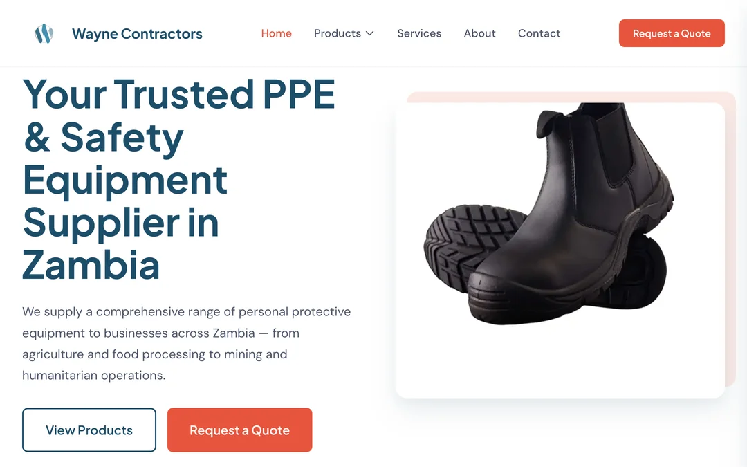 Wayne Contractors Zambia product-discovery homepage